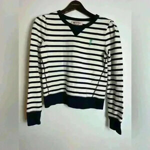 JUICY COUTURE Pullover Sweatshirt Size M Green White Stripes Henley JG005559 y2k